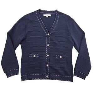 Lily & Taylor New York Cardigan Women's Large Navy Blue Textured Bling EUC LN